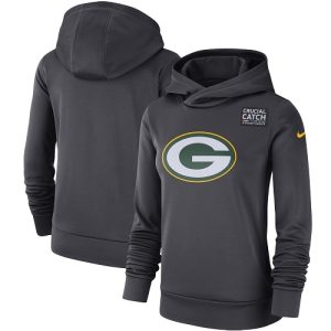 Stunning NFL Women's Green Bay Packers  Anthracite Crucial Catch Performance Pullover Hoodie perfect for game day celebrations