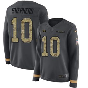 Unique Packers #10 Darrius Shepherd Anthracite Salute to Service Women's Stitched NFL Limited Therma Long Sleeve Jersey for die hard Packers fans