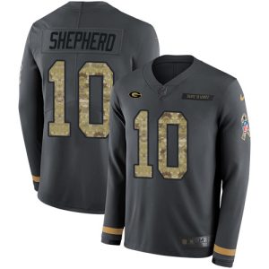 Amazing Packers #10 Darrius Shepherd Anthracite Salute to Service Youth Stitched NFL Limited Therma Long Sleeve Jersey perfect for game day celebrations