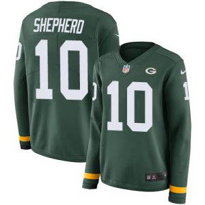 Unique Packers #10 Darrius Shepherd Green Team Color Women's Stitched NFL Limited Therma Long Sleeve Jersey for ultimate sports enthusiasts