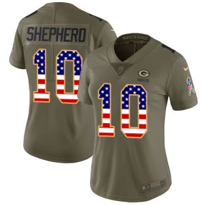 Amazing Packers #10 Darrius Shepherd Olive/USA Flag Women's Stitched NFL Limited 2017 Salute To Service Jersey for die hard Packers fans