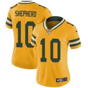 Outstanding Packers #10 Darrius Shepherd Yellow Women's Stitched NFL Limited Rush Jersey for die hard Packers fans