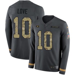 Amazing Packers #10 Jordan Love Anthracite Salute to Service Youth Stitched NFL Limited Therma Long Sleeve Jersey perfect for game day celebrations