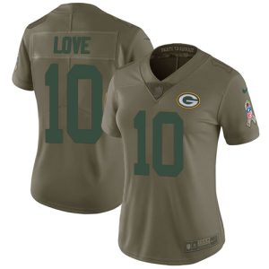Amazing Packers #10 Jordan Love Olive Women's Stitched NFL Limited 2017 Salute To Service Jersey perfect for game day celebrations