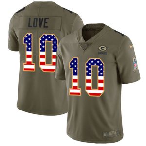 Fantastic Packers #10 Jordan Love Olive/USA Flag Men's Stitched NFL Limited 2017 Salute To Service Jersey for die hard Packers fans