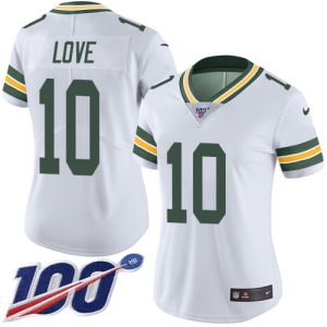 Amazing Packers #10 Jordan Love White Women's Stitched NFL 100th Season Vapor Untouchable Limited Jersey to stand out at the stadium