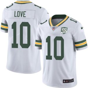 Unique Packers #10 Jordan Love White Youth 100th Season Stitched NFL Vapor Untouchable Limited Jersey to showcase your team pride