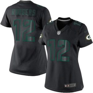 Amazing Packers #12 Aaron Rodgers Black Impact Women's Stitched NFL Limited Jersey to showcase your team pride