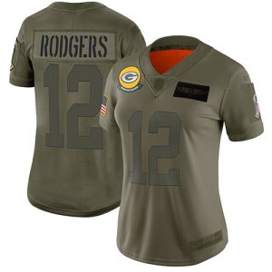 Gorgeous Packers #12 Aaron Rodgers Camo Women's Stitched NFL Limited 2019 Salute to Service Jersey to stand out at the stadium