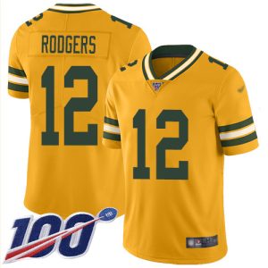 Amazing Packers #12 Aaron Rodgers Gold Men's Stitched NFL Limited Inverted Legend 100th Season Jersey to stand out at the stadium