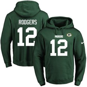 Outstanding Packers #12 Aaron Rodgers Green Name & Number Pullover NFL Hoodie for ultimate sports enthusiasts