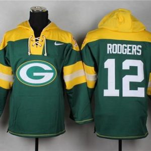 Stunning Packers #12 Aaron Rodgers Green Player Pullover NFL Hoodie for ultimate sports enthusiasts