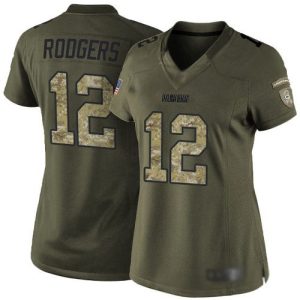 Impressive Packers #12 Aaron Rodgers Green Women's Stitched NFL Limited 2015 Salute to Service Jersey to stand out at the stadium