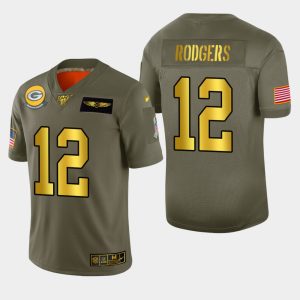 Fantastic Packers #12 Aaron Rodgers Men's Olive Gold 2019 Salute to Service NFL 100 Limited Jersey to stand out at the stadium