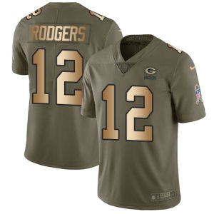 Outstanding Packers #12 Aaron Rodgers Olive/Gold Youth Stitched NFL Limited 2017 Salute to Service Jersey for ultimate sports enthusiasts