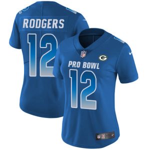Stunning Packers #12 Aaron Rodgers Royal Women's Stitched NFL Limited NFC 2019 Pro Bowl Jersey for ultimate sports enthusiasts