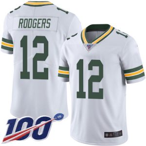 Unique Packers #12 Aaron Rodgers White Youth Stitched NFL 100th Season Vapor Limited Jersey perfect for game day celebrations