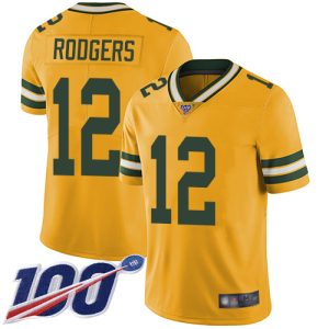 Outstanding Packers #12 Aaron Rodgers Yellow Men's Stitched NFL Limited Rush 100th Season Jersey to showcase your team pride