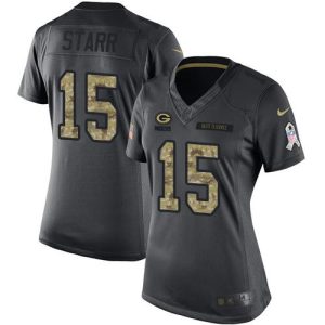 Fantastic Packers #15 Bart Starr Black Women's Stitched NFL Limited 2016 Salute to Service Jersey for ultimate sports enthusiasts