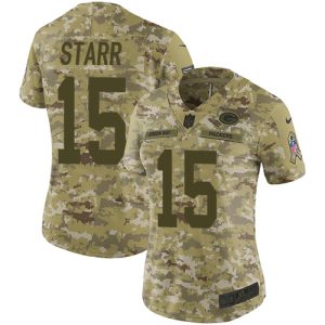 Terrific Packers #15 Bart Starr Camo Women's Stitched NFL Limited 2018 Salute to Service Jersey for die hard Packers fans