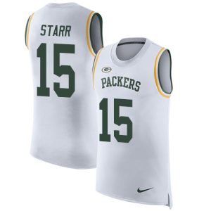 Outstanding Packers #15 Bart Starr White Men's Stitched NFL Limited Rush Tank Top Jersey for die hard Packers fans