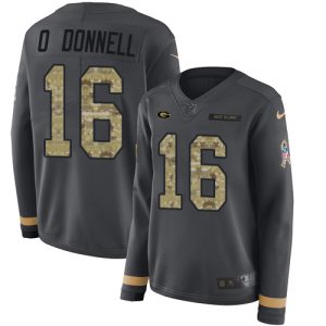 Outstanding Packers #16 Pat O'Donnell Anthracite Salute to Service Women's Stitched NFL Limited Therma Long Sleeve Jersey for ultimate sports enthusiasts