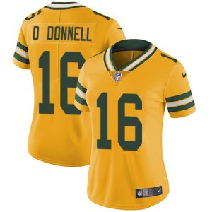 Gorgeous Packers #16 Pat O'Donnell Yellow Women's 100th Season Stitched NFL Limited Rush Jersey for die hard Packers fans