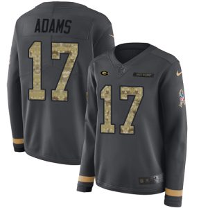 Outstanding Packers #17 Davante Adams Anthracite Salute to Service Women's Stitched NFL Limited Therma Long Sleeve Jersey to stand out at the stadium