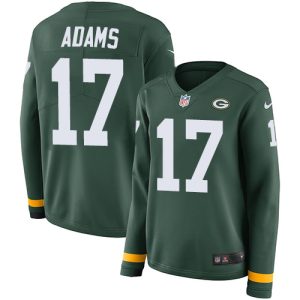 Stunning Packers #17 Davante Adams Green Team Color Women's Stitched NFL Limited Therma Long Sleeve Jersey for die hard Packers fans