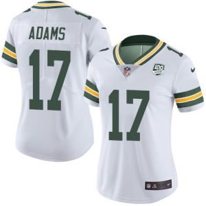 Stunning Packers #17 Davante Adams White Women's 100th Season Stitched NFL Vapor Untouchable Limited Jersey for die hard Packers fans
