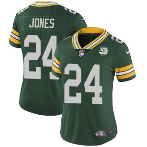 Outstanding Packers #24 Josh Jones Green Team Color Women's 100th Season Stitched NFL Vapor Untouchable Limited Jersey for ultimate sports enthusiasts