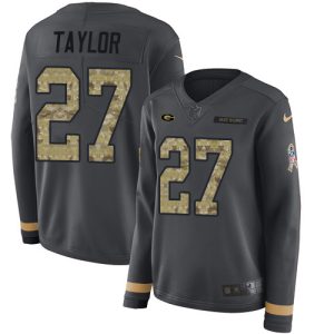 Fantastic Packers #27 Patrick Taylor Anthracite Salute to Service Women's Stitched NFL Limited Therma Long Sleeve Jersey perfect for game day celebrations