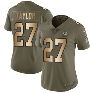 Gorgeous Packers #27 Patrick Taylor Olive/Gold Women's Stitched NFL Limited 2017 Salute To Service Jersey a must have addition to your collection