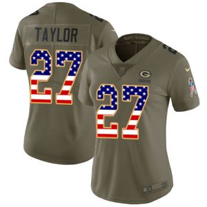 Amazing Packers #27 Patrick Taylor Olive/USA Flag Women's Stitched NFL Limited 2017 Salute To Service Jersey to showcase your team pride