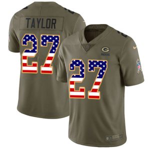 Terrific Packers #27 Patrick Taylor Olive/USA Flag Youth Stitched NFL Limited 2017 Salute To Service Jersey perfect for game day celebrations