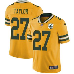 Terrific Packers #27 Patrick Taylor Yellow Youth 100th Season Stitched NFL Limited Rush Jersey a must have addition to your collection