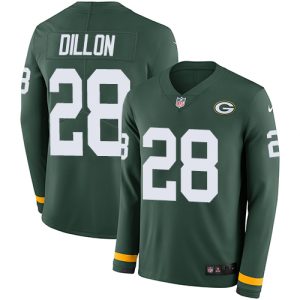 Unique Packers #28 AJ Dillon Green Team Color Men's Stitched NFL Limited Therma Long Sleeve Jersey to showcase your team pride