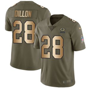Gorgeous Packers #28 AJ Dillon Olive/Gold Youth Stitched NFL Limited 2017 Salute To Service Jersey to stand out at the stadium