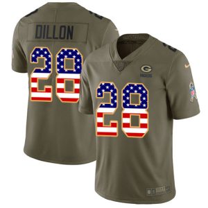 Terrific Packers #28 AJ Dillon Olive/USA Flag Men's Stitched NFL Limited 2017 Salute To Service Jersey a must have addition to your collection