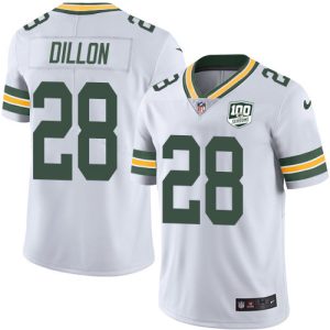 Amazing Packers #28 AJ Dillon White Men's 100th Season Stitched NFL Vapor Untouchable Limited Jersey for die hard Packers fans
