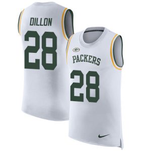 Stunning Packers #28 AJ Dillon White Men's Stitched NFL Limited Rush Tank Top Jersey to stand out at the stadium