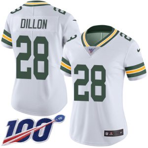 Gorgeous Packers #28 AJ Dillon White Women's Stitched NFL 100th Season Vapor Untouchable Limited Jersey to showcase your team pride