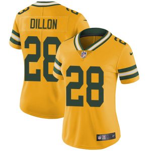 Gorgeous Packers #28 AJ Dillon Yellow Women's Stitched NFL Limited Rush Jersey for ultimate sports enthusiasts