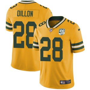 Stunning Packers #28 AJ Dillon Yellow Youth 100th Season Stitched NFL Limited Rush Jersey to showcase your team pride