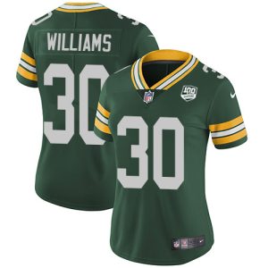 Unique Packers #30 Jamaal Williams Green Team Color Women's 100th Season Stitched NFL Vapor Untouchable Limited Jersey a must have addition to your collection