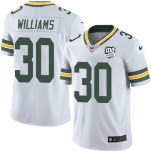 Gorgeous Packers #30 Jamaal Williams White Youth 100th Season Stitched NFL Vapor Untouchable Limited Jersey a must have addition to your collection