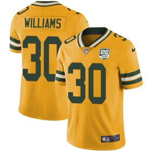 Amazing Packers #30 Jamaal Williams Yellow Men's 100th Season Stitched NFL Limited Rush Jersey to showcase your team pride
