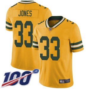 Unique Packers #33 Aaron Jones Yellow Men's Stitched NFL Limited Rush 100th Season Jersey to showcase your team pride