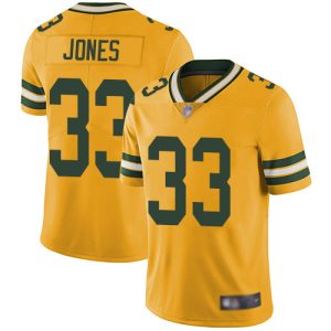 Stunning Packers #33 Aaron Jones Yellow Youth Stitched NFL Limited Rush Jersey to stand out at the stadium