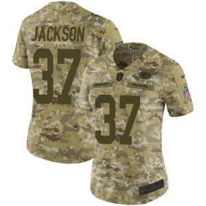 Stunning Packers #37 Josh Jackson Camo Women's Stitched NFL Limited 2018 Salute to Service Jersey perfect for game day celebrations